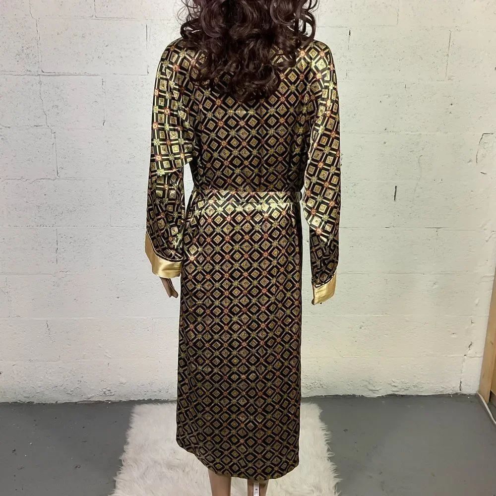 Victoria's Secret Vintage Black Gold Printed Long Sleeve Belted Robe S - Picture 5 of 9